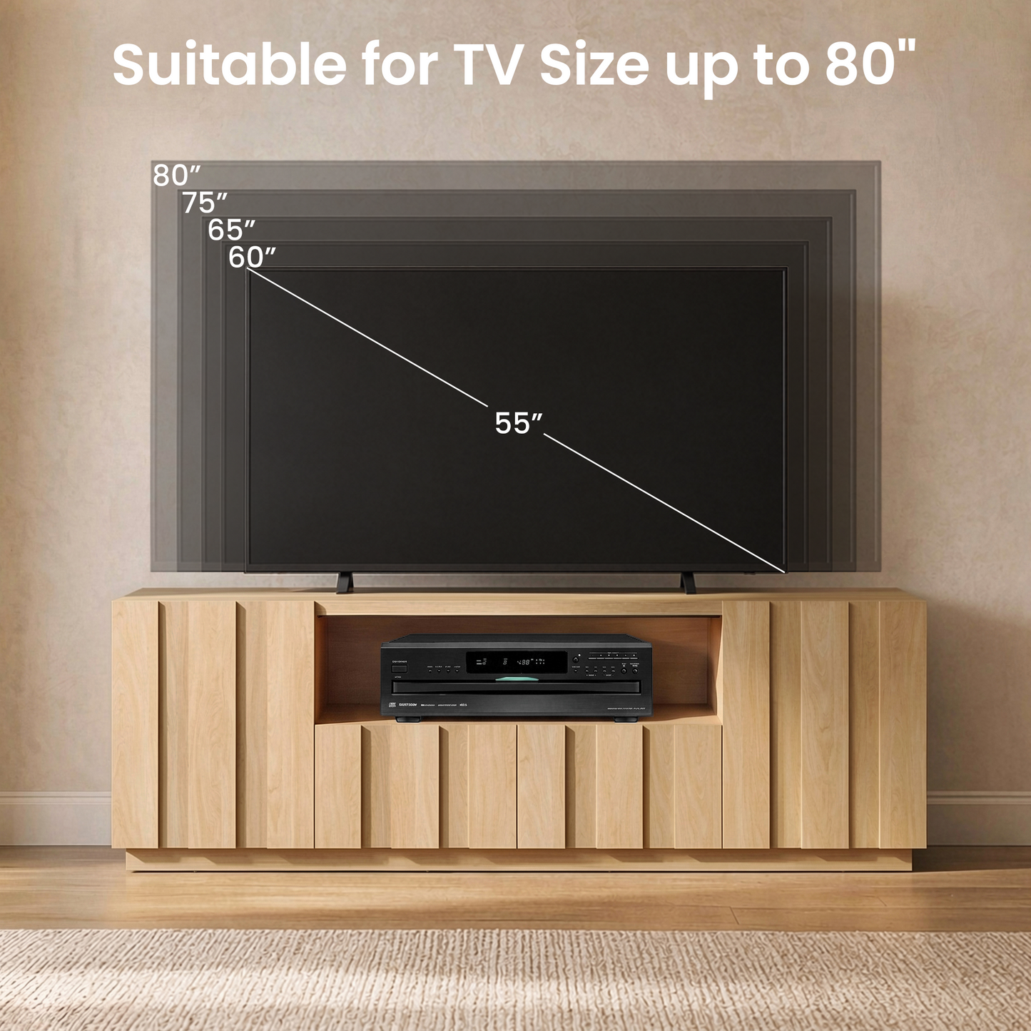 78.7-Inch Fluted TV Stand with Storage for 80-Inch TVs, Natural