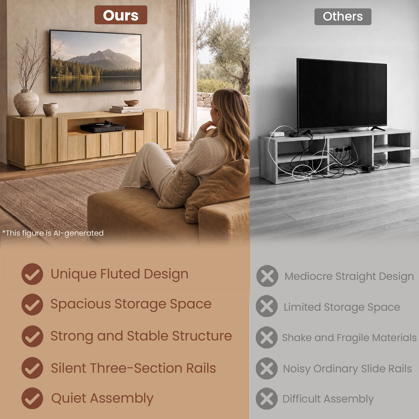 78.7-Inch Fluted TV Stand with Storage for 80-Inch TVs, Natural