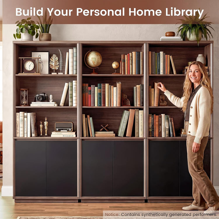 78" Mid-centuy Extra Tall BookShelf, Wide Bookcase with Door, Black Walnut