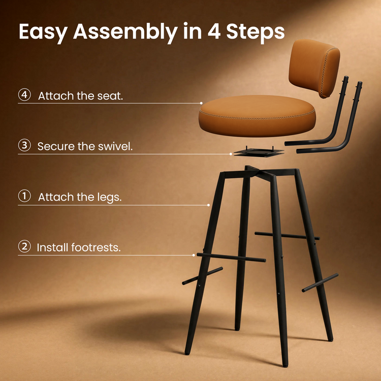 2-Pack 360° Swivel Bar Stools, 30" Height Barstools with Minimalist Cushion Back