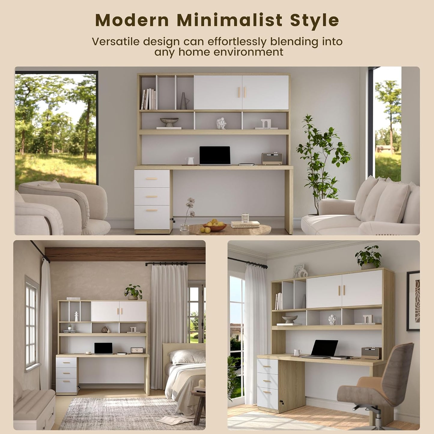 Soren 72.8" with Hutch & Storage Executive Desk, Light Walnut