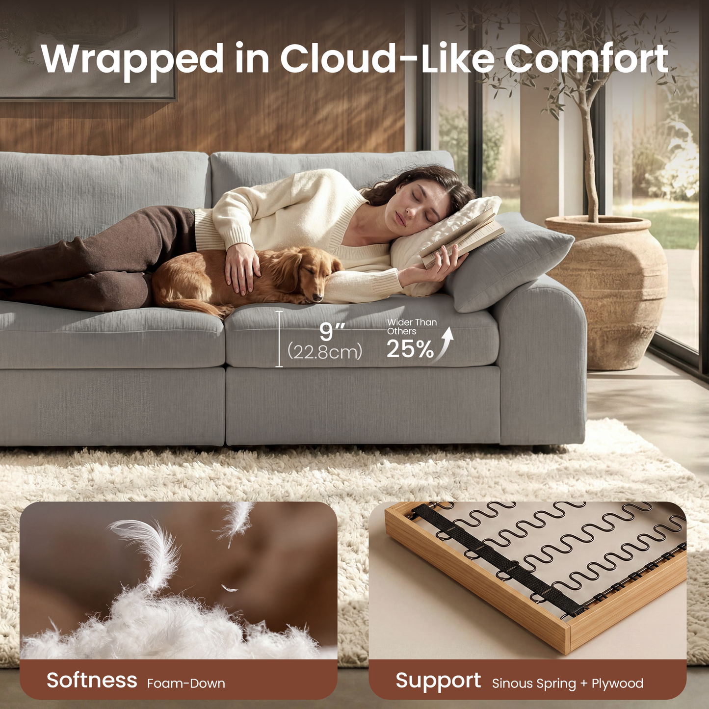 Rialto Modular Chenille U-Shape Sofa with Storage Ottoman,Gray
