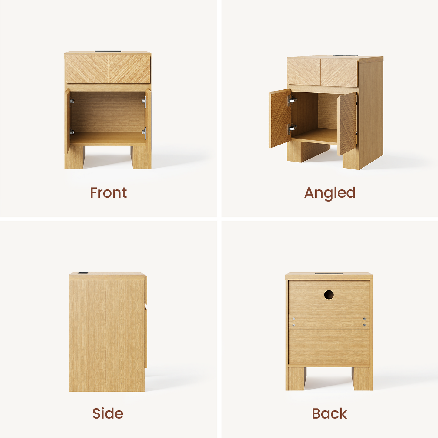 Galileo 23.5" Wood Night Stand with Charging Station Natural Oak