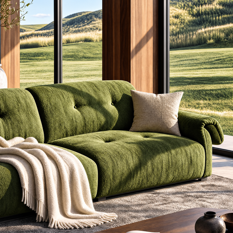 112.2" Cloud Sofa, Modern Italian Chenille Couch with Pillow Arms, Deep Seats & Down-Blend Cushions, Olive Green
