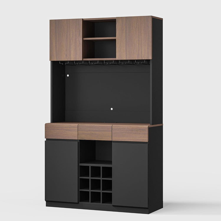 Whisper Series 71" Black Wine Bar Cabinet with LED & Storage