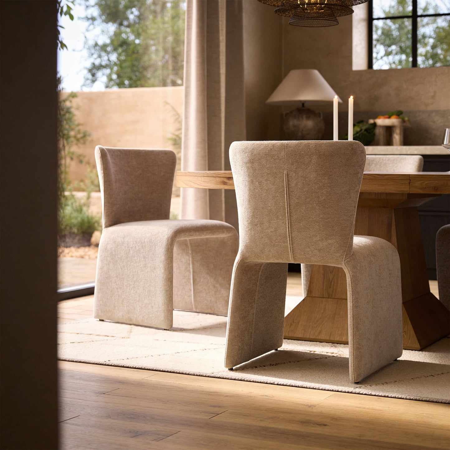 U Base Chenille Dining Chairs Set of 2,Light Coffee