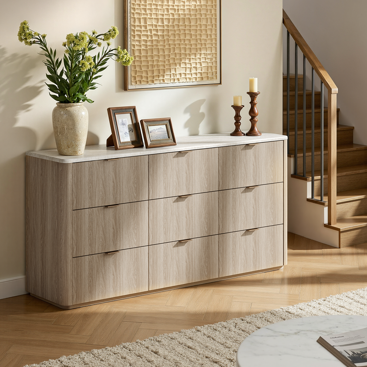 [Pre-Sale] Travertine Fluted 9-Drawer Dresser, Gray