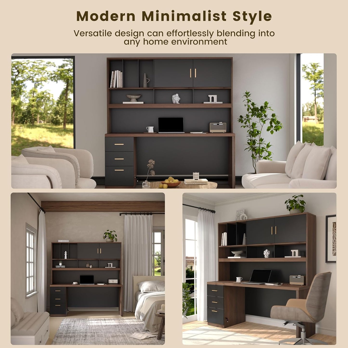 Soren 72.8" with Hutch & Storage Executive Desk, Black Walnut