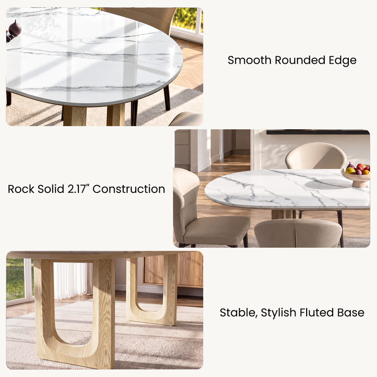 70.79" Oval Glossy Snow‑Mountain Sintered Stone Dining Table