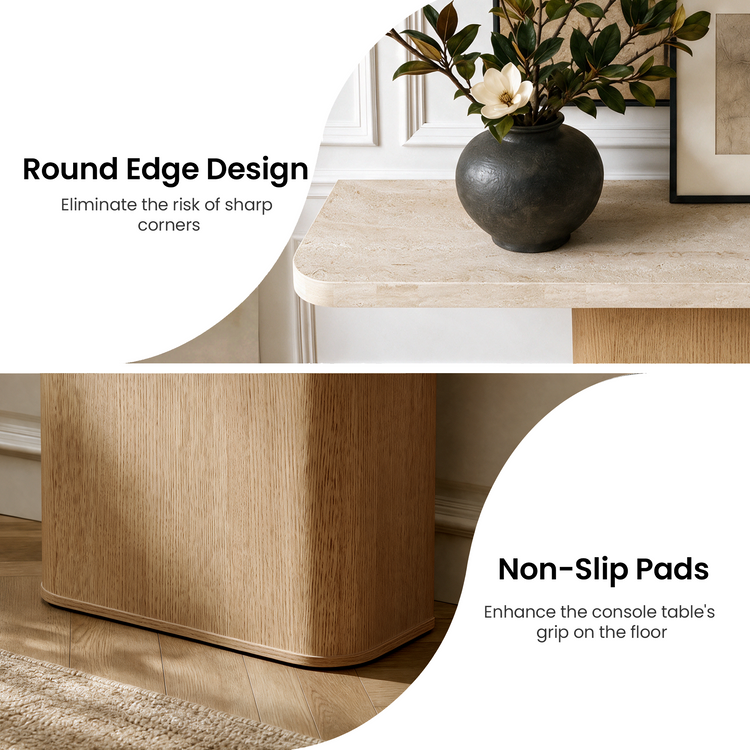 71 Inch Natural Travertine Console Table, Modern Luxury Stone Entryway Table