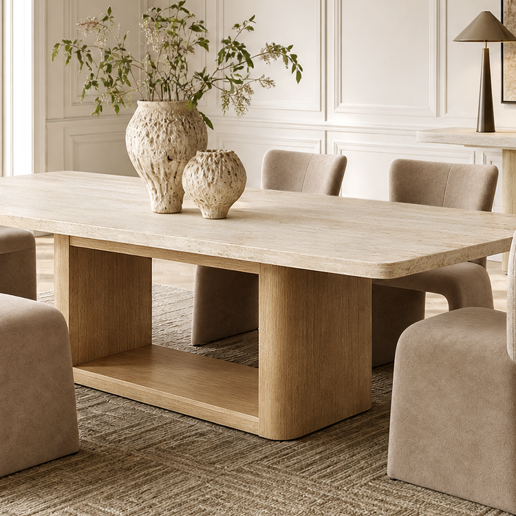 Mesa de comedor de travertino natural de 84 pulgadas, mesa minimalista grande para cocina, mesa para 6-8 personas