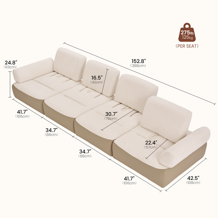 [Preventa] Sofá moderno de 152 pulgadas, extra ancho, de 4 plazas y asiento profundo - Chenilla verde oliva y piel sintética