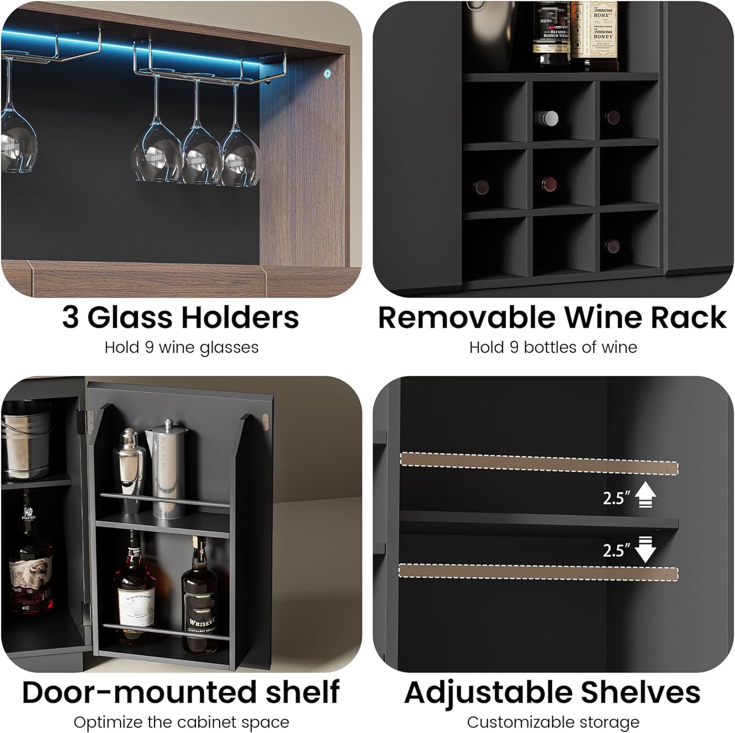 Whisper Series Wine & Coffee Bar with LED & Charging