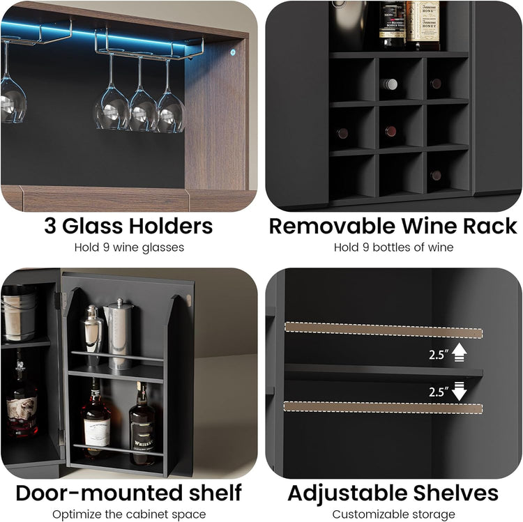Whisper Series 46" Wine & Coffee Bar with LED & Charging