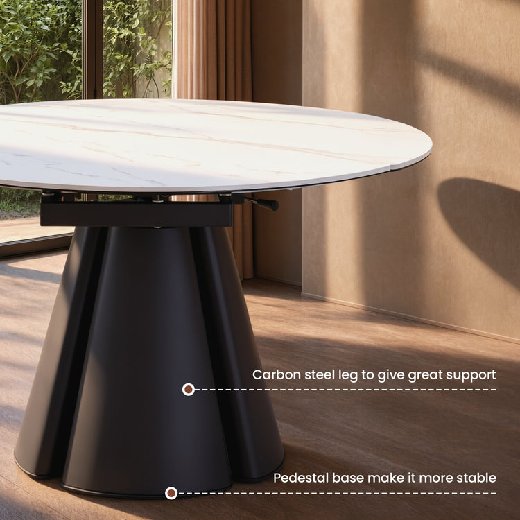 51.18" Round Extendable Dining Table, Modern Glossy Sintered Stone Kitchen Table