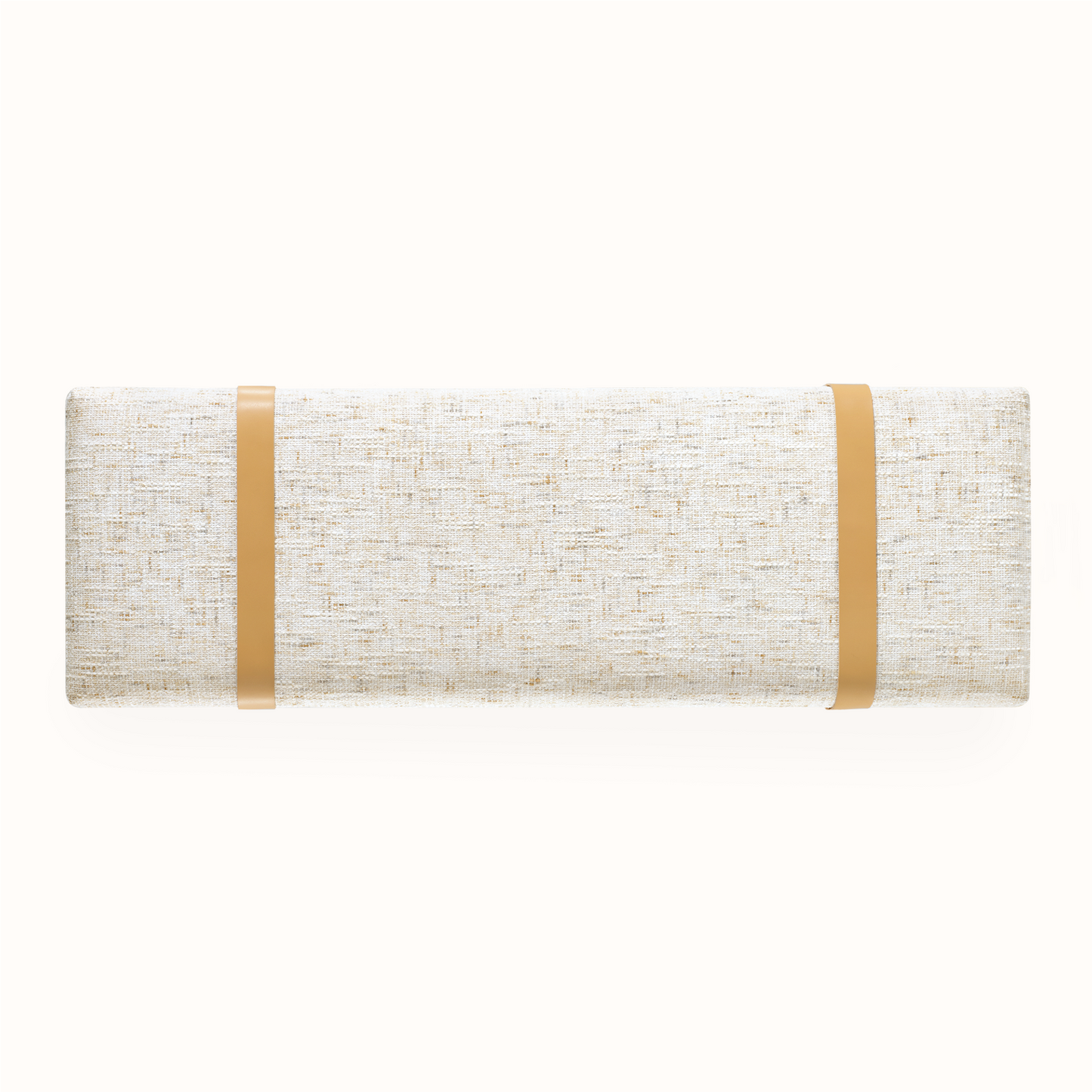 Freya Upholstered Bench, Sandstone Beige – Faux Travertine Base & Leather Accents