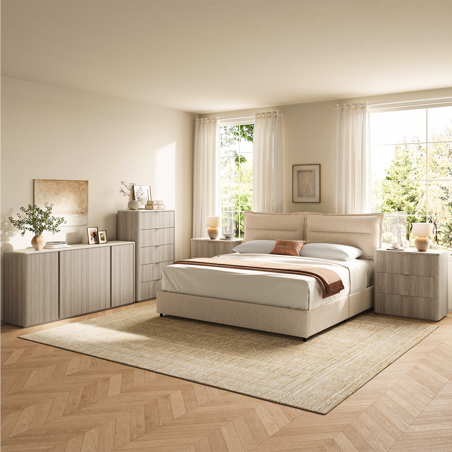 Travertine Grey 4-Door Handleless Soft-Close Sideboard