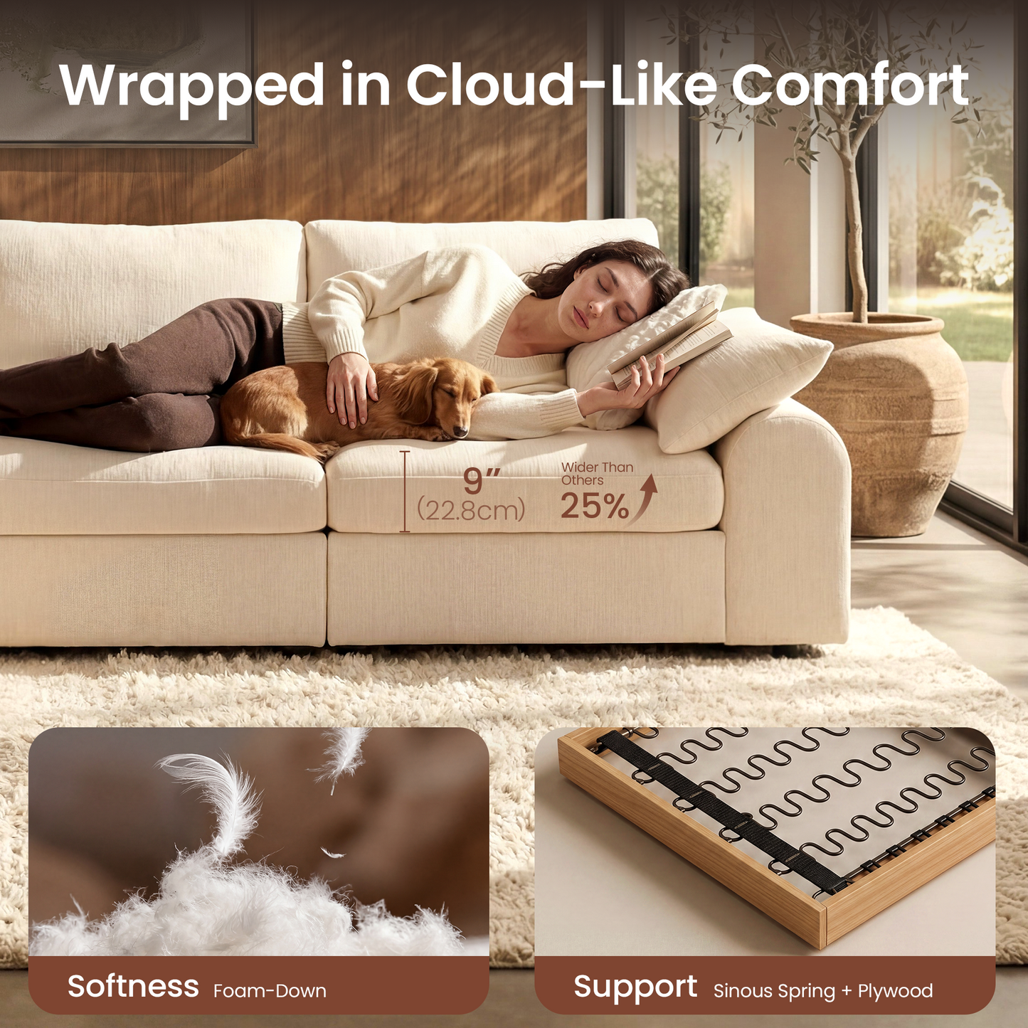 Rialto Modular Chenille U-Shape Sofa with Storage Ottoman,Beige