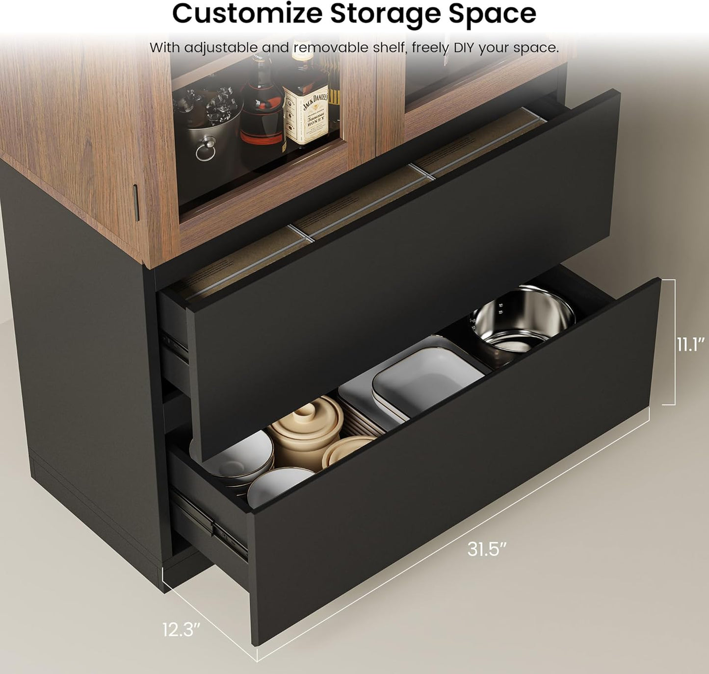Whisper Series 71" Storage Cabinet with LED & Wine Rack