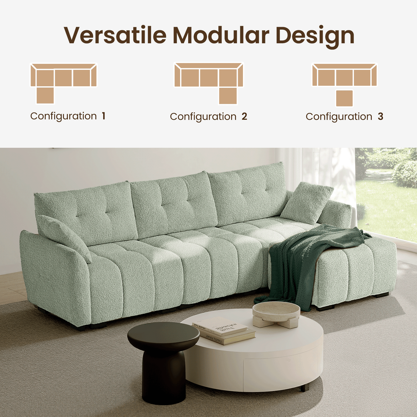 Ivy 3-Seat Clover Sectional Sofa