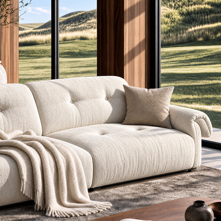 112.2" Cloud Sofa, Modern Italian Chenille Couch with Pillow Arms, Deep Seats & Down-Blend Cushions, Cream