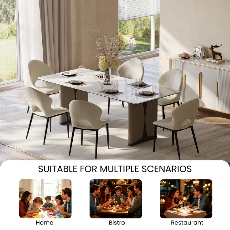 2 Pack Modern Cream PU Leather Dining Chairs with Crescent Cutout Backrest