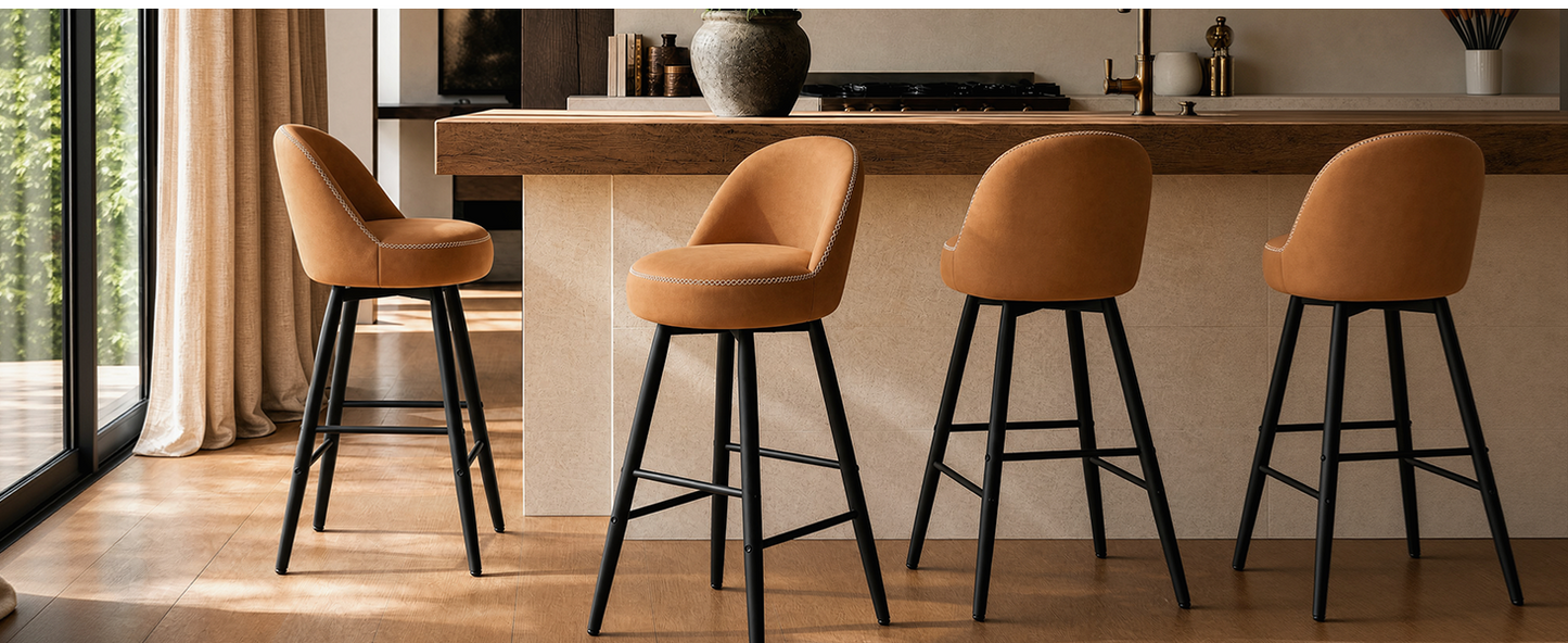 2-Pack 360° Swivel Bar Stools, 30.3" Barstools with Integrated Curved Back