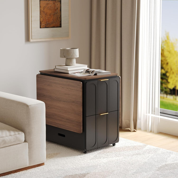 3-in-1 Folding Desk & File Cabinet with 4 Drawers, Power Outlet