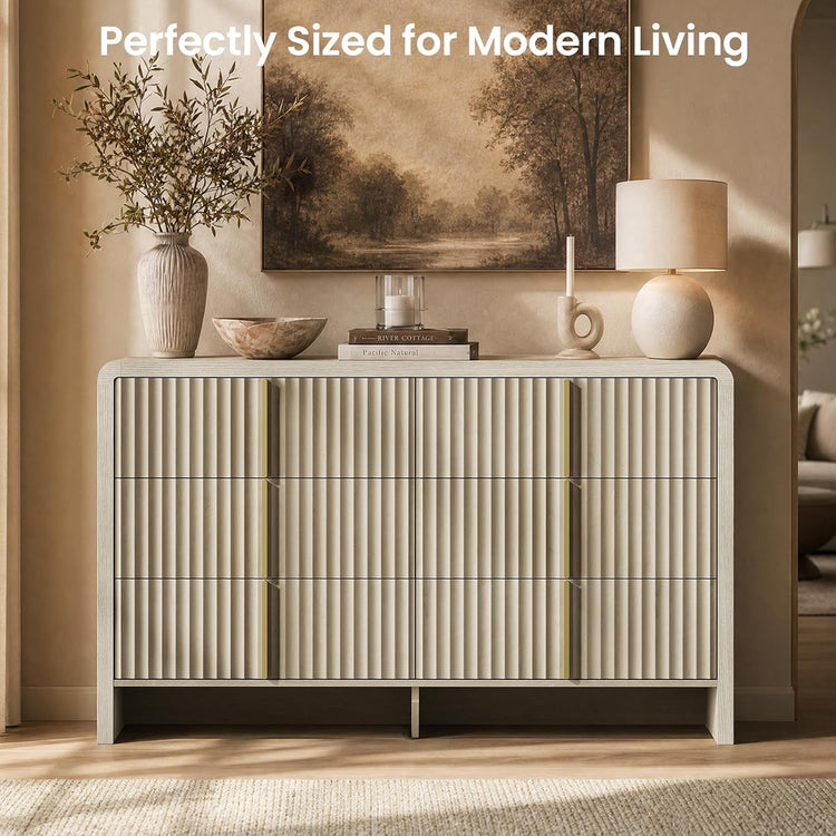 6-Drawer Fluted Dresser 53.2" Caly Series Modern Wood Storage Cabinet