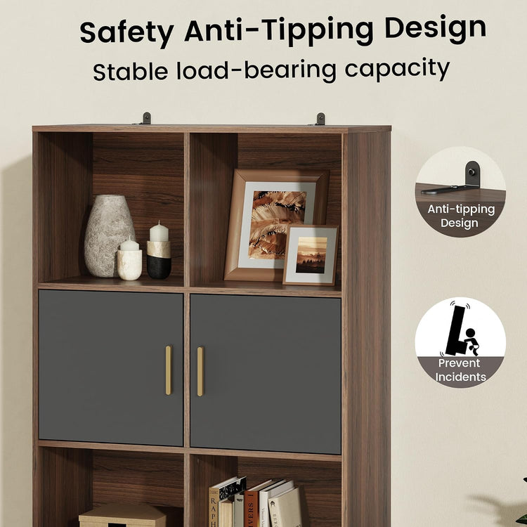74.6" Tall Bookcase with 3 Drawers & Doors, Modern Bookshelf with Adjustable Shelves