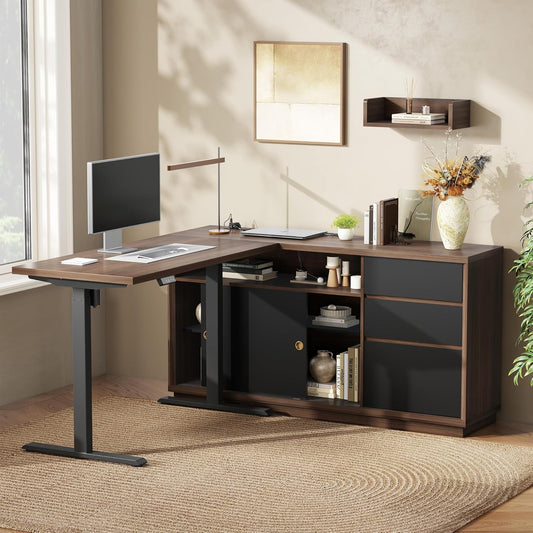 47" Electric Standing Desk with 60" Storage 3 Drawers File Cabinet