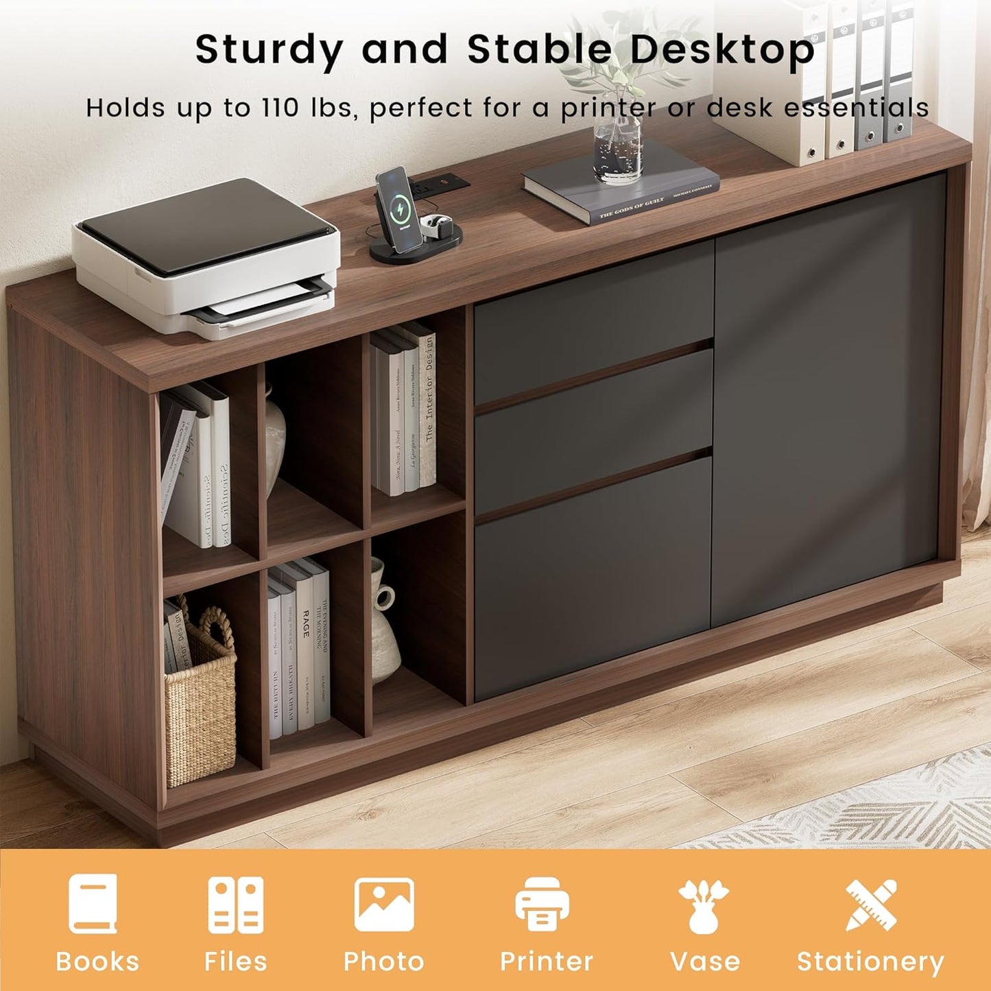 47" Electric Standing Desk with 74.6" Tall Bookcase