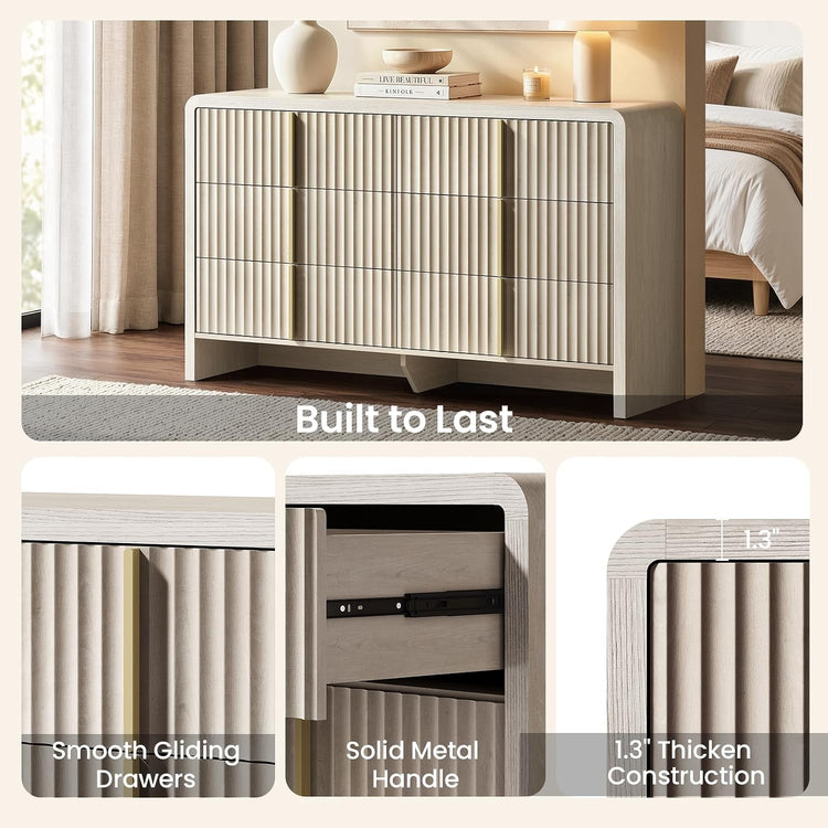 The chest has three stacked drawers with vertically ribbed fronts and horizontal pulls