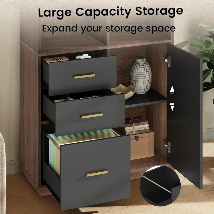 74.6" Tall Bookcase with 3 Drawers & Doors, Modern Bookshelf with Adjustable Shelves