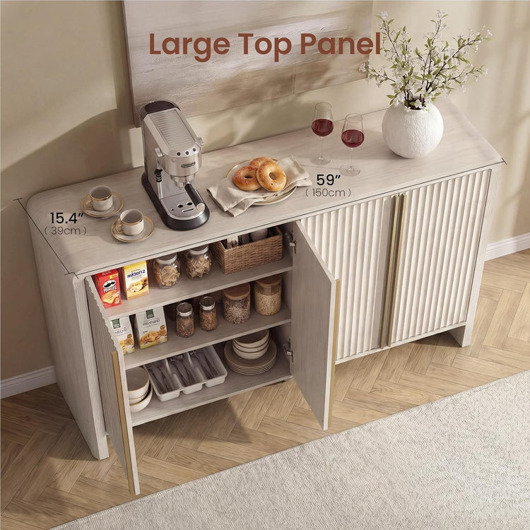 Caly 59" Modern Fluted Wooden Buffet Cabinet with 4 Doors