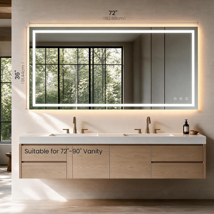 72"Lx 36"W LED  Smart Vanity Mirror with Anti-Fog, Dimmable Backlit & Front Lit - Bathroom Mirror