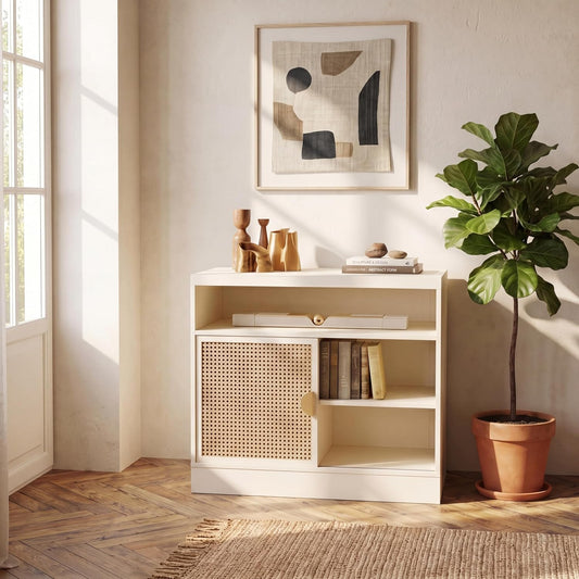 Modern Wood Accent Cabinet with Sliding Door