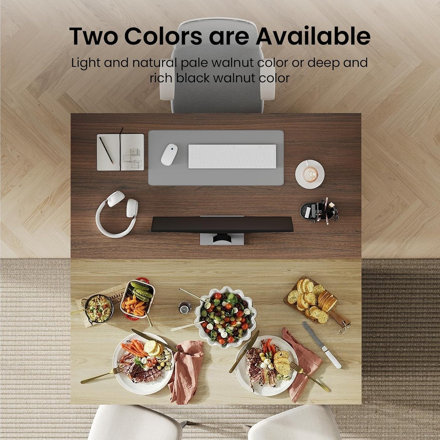 55" Computer Desk 2-in-1 Convertible Gaming & Dining Table Light Walnut