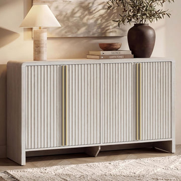Aparador de 4 puertas estriadas, mueble de almacenamiento moderno de madera de ingeniería Caly de 59"