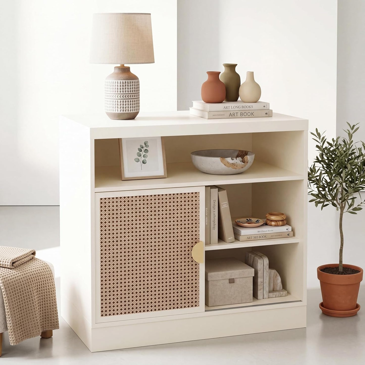 Modern Wood Accent Cabinet with Sliding Door