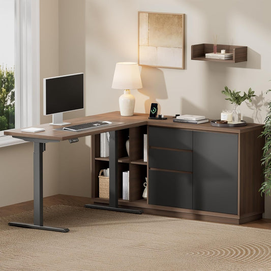 47" Electric Standing Desk with 74.6" Tall Bookcase