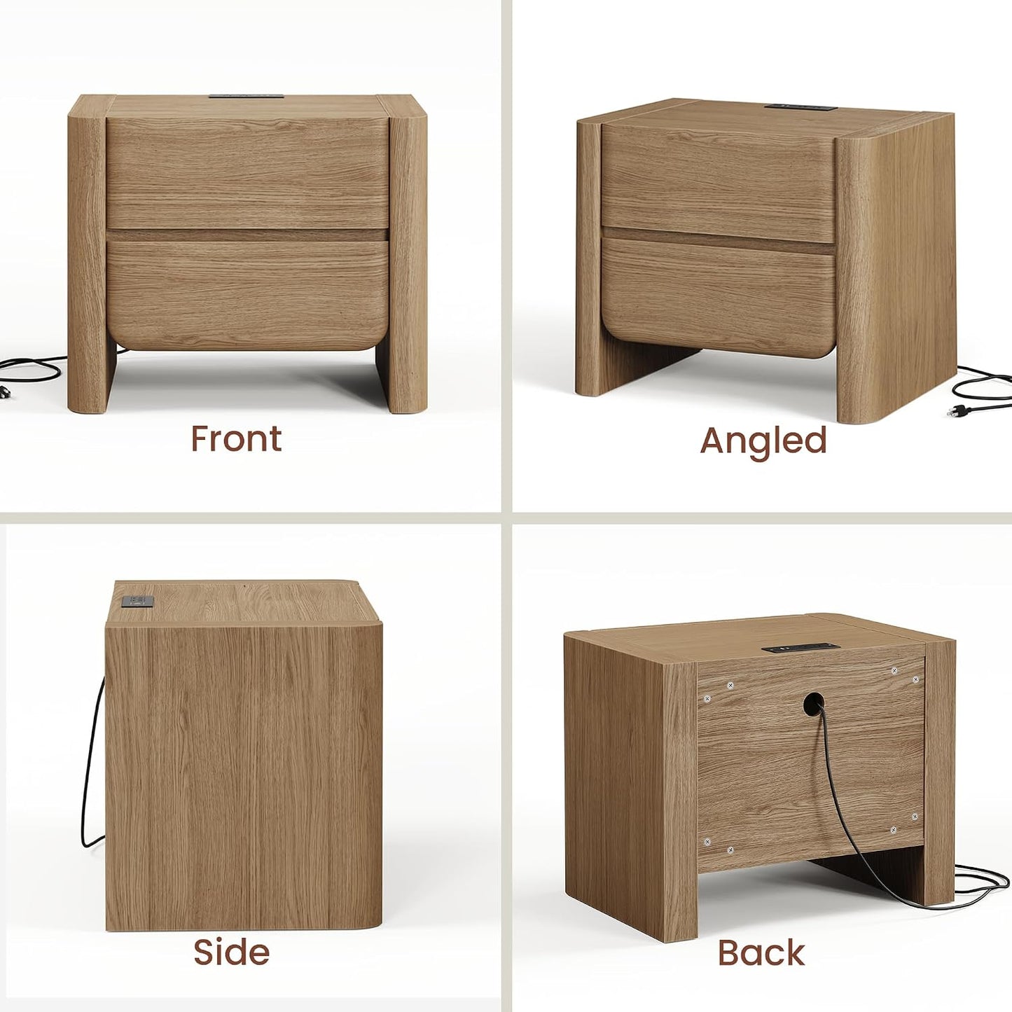 26" Nightstand with Charging Station, Large Bedside Table