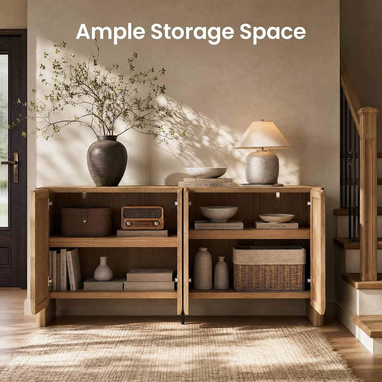 70" Sideboard Cabinet with Storage, 4 Doors Buffet Cabinet