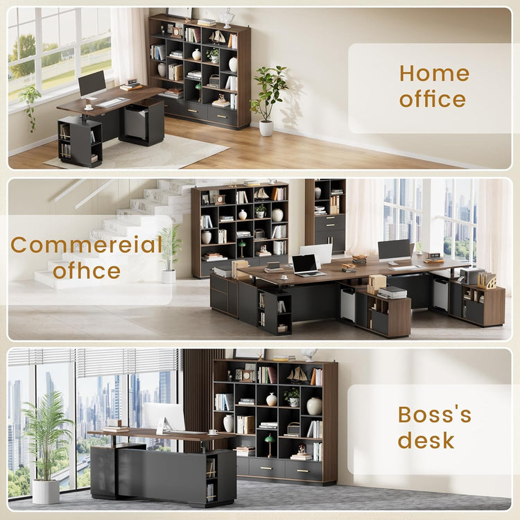 [Pre-Sale] 60" Bookshelf with Drawers, Black Walnut Cube Storage Organizer