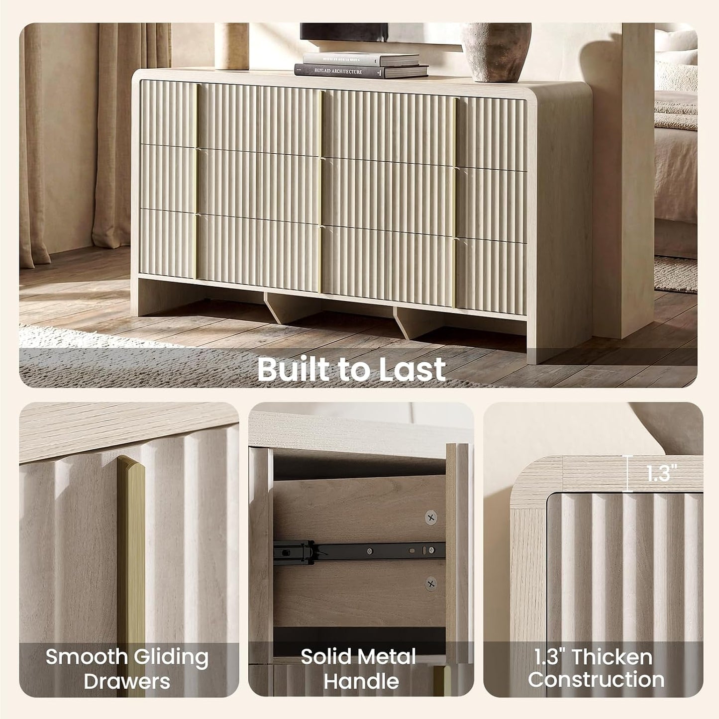 Caly  64.2" Modern Fluted 9 Drawer Dresser Clothes Storage Cabinet