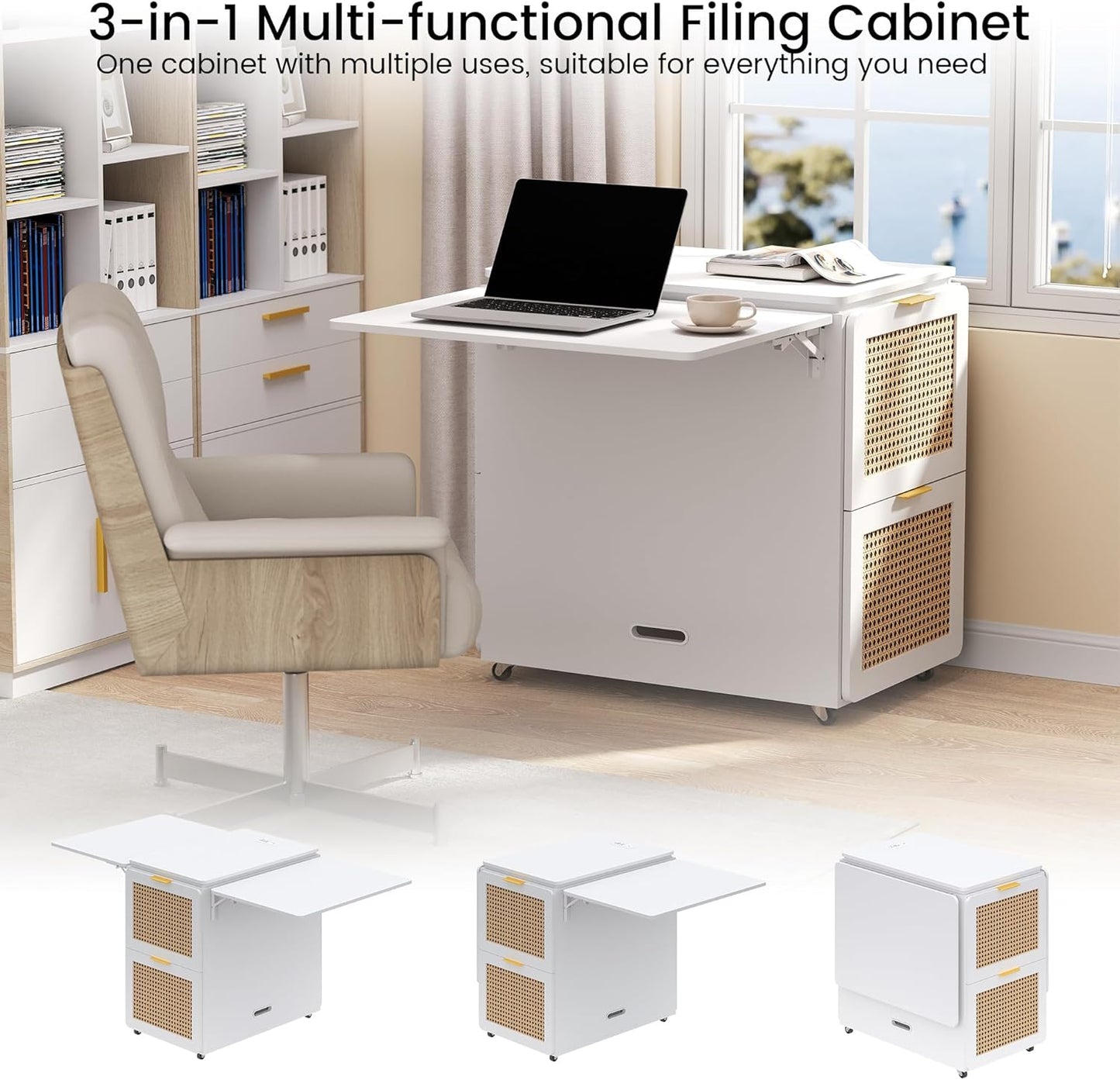 2-Person Folding Mobile Desk, 62.7" Rolling Home Office Workstation