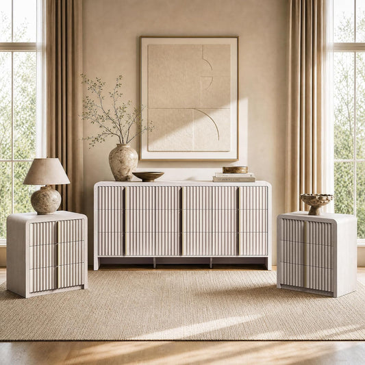 3 Piece Bedroom Set, 9 Drawer Dresser, and 2 Nightstands with Charging Stands