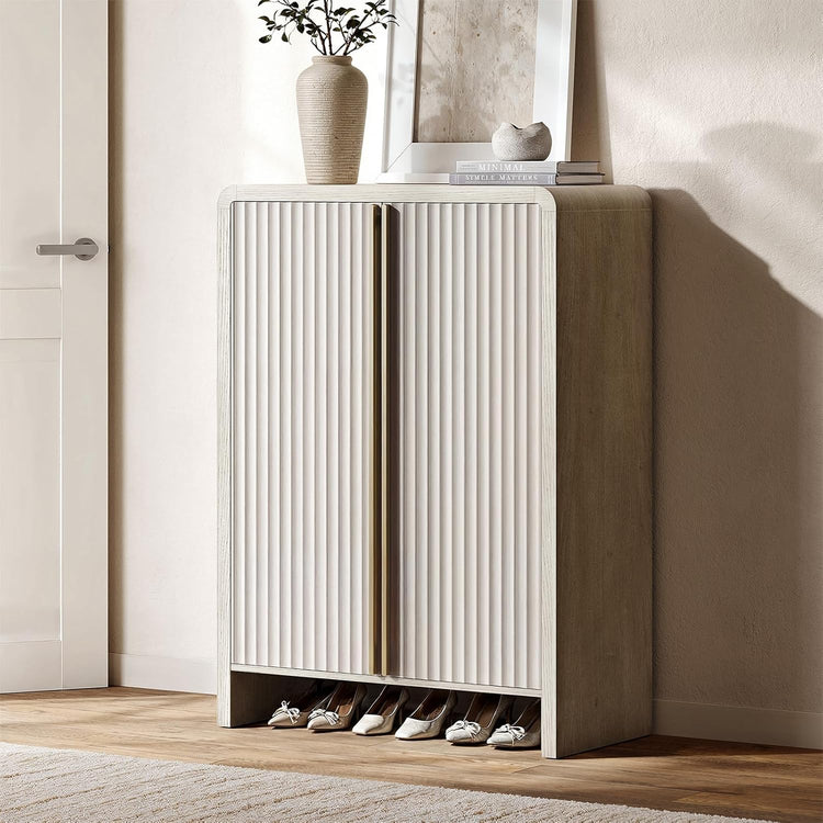 Caly 43" White Alder Finish Tall Curved Fluted Entryway Shoe Cabinet