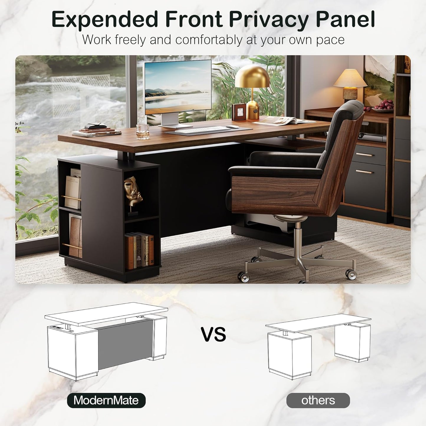 71" Executive Standing Desk One-Piece Desktop Black Walnut