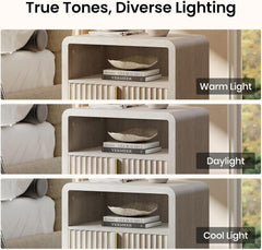 The cabinet repeats across three panels, A drawer and open shelf are visible